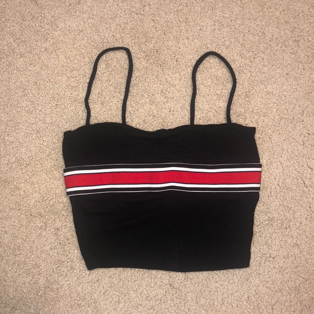 Black, white, and red striped crop top